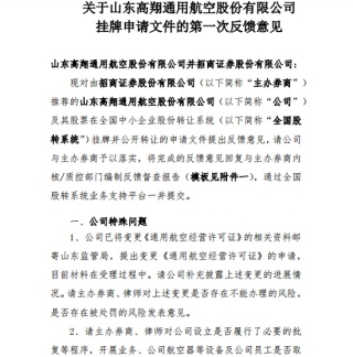 關(guān)于山東高翔通用航空股份有限公司掛牌申請(qǐng)文件的第一次反饋意見(jiàn)