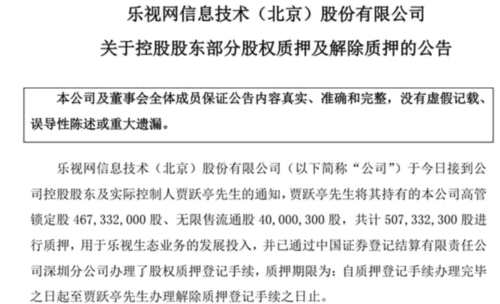 乐视网连续跌停几成定局 5亿股质押遇爆仓风险 