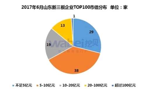 2017年6月山东新三板企业TOP100市值分布(挖贝新三板研究院制图)