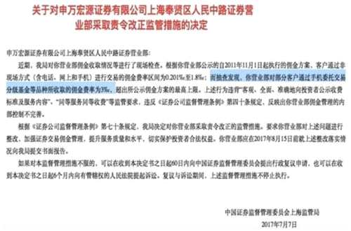 申万宏源公示佣金率最低万二却收千三 遭证监局处罚 