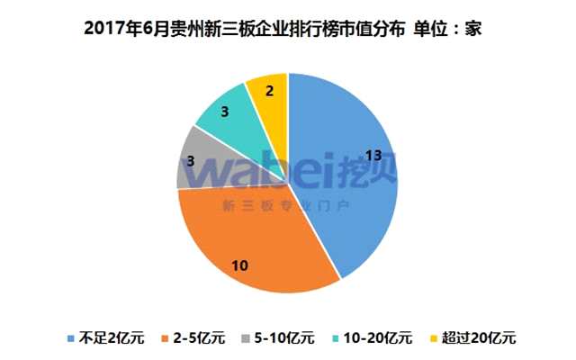 2017年6月贵州新三板企业排行榜市值分布（挖贝新三板研究院制图）