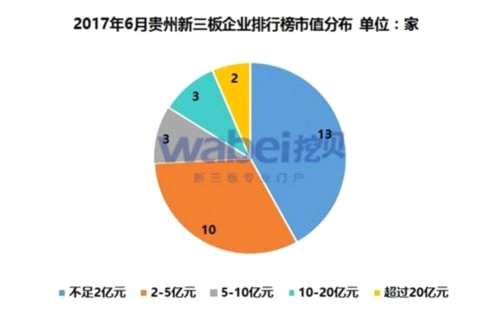 2017年6月贵州新三板企业排行榜市值分布(挖贝新三板研究院制图) 