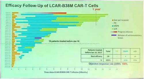 這些數(shù)據(jù)直接表明，金斯瑞的“LCAR-B38M”效果是非常好的，甚至一定程度超越了諾華的數(shù)據(jù)?？梢驗閿?shù)據(jù)并非是在國內(nèi)得到的，所以按流程，該公司必須重新在國內(nèi)進(jìn)行申請，再次臨床驗證。不過，可以判斷的是，若這一數(shù)據(jù)完全有效，相信CED會快速進(jìn)行審核，能輕松進(jìn)入到下一步。