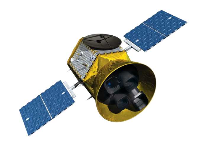 TESS上配备四部广角望远镜用来观测凌星的现象。影像来源：NASA