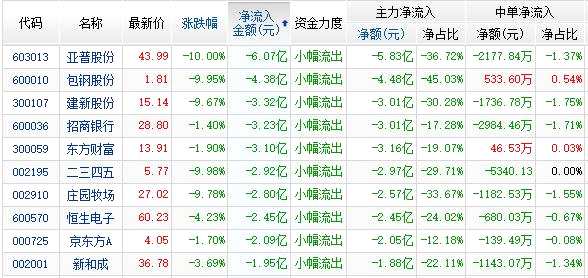 资金净流出前10