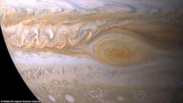 大红斑被夹在两条方向相反的喷射气流之间。由于它中心气压高，因此旋转方向与地球上常见的飓风相反，为反气旋。2017年7月，朱诺号从木星上方9000公里处飞越木星。