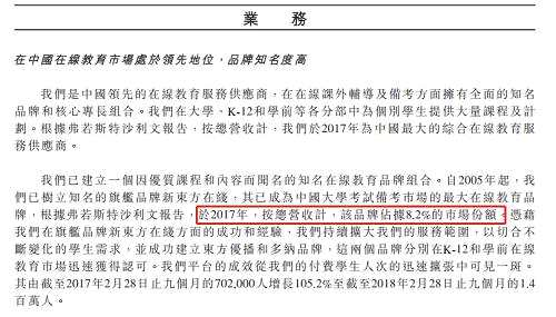 依据新东方集团的经验，新东方在线有三个核心业务部分，即大学、K12（小学到高中的课外辅导）以及学前线上教育领域提供的大量课程。