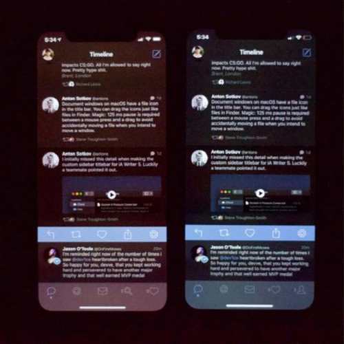 　　  照片： U/DEFYING 帖子作者称，iPhone Xs屏幕在最小亮度值下看起来“非常糟糕”；他附上了iPhone X上的照片作为比对