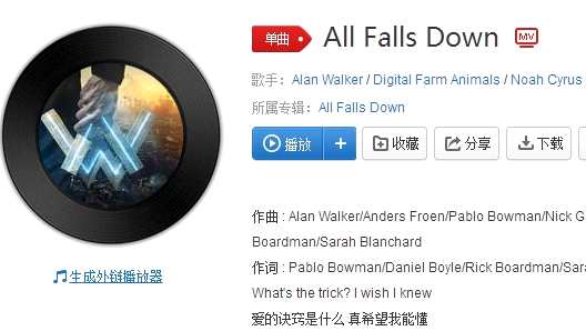 抖音阿丽塔特效背景是什么歌 ALL Falls Down中文版谁唱的歌词