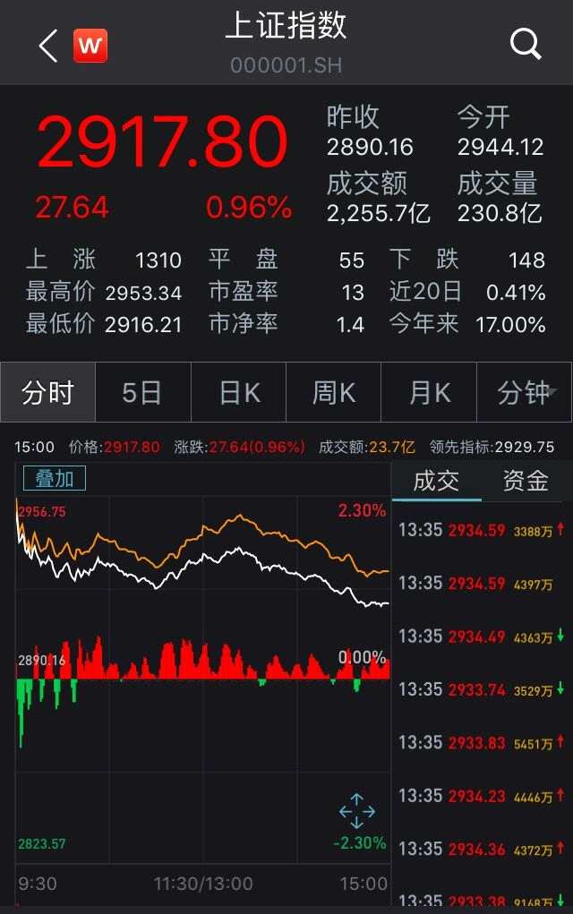 A股全线反弹！沪指涨0.96%重上2900点，近百股封涨停 