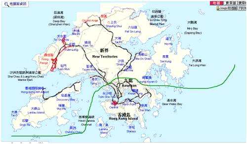（綠色線以上都屬于新界區(qū)）