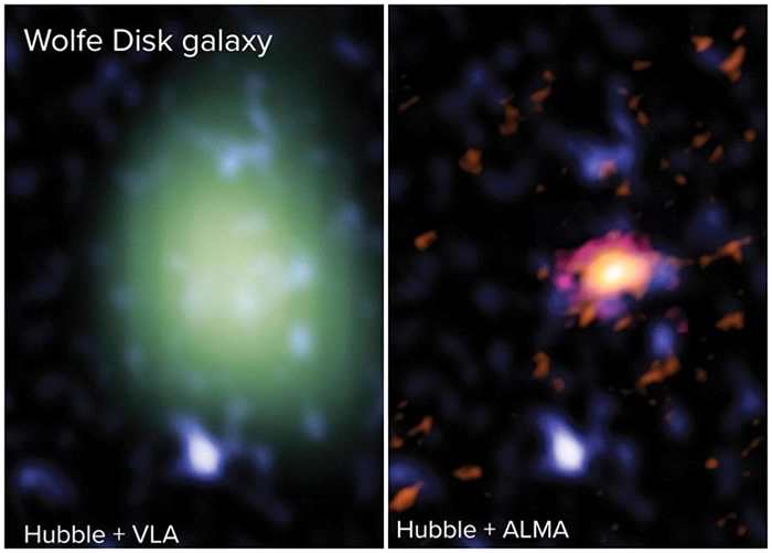 （左至右）VLA及ALMA拍到的沃尔夫星盘图片。