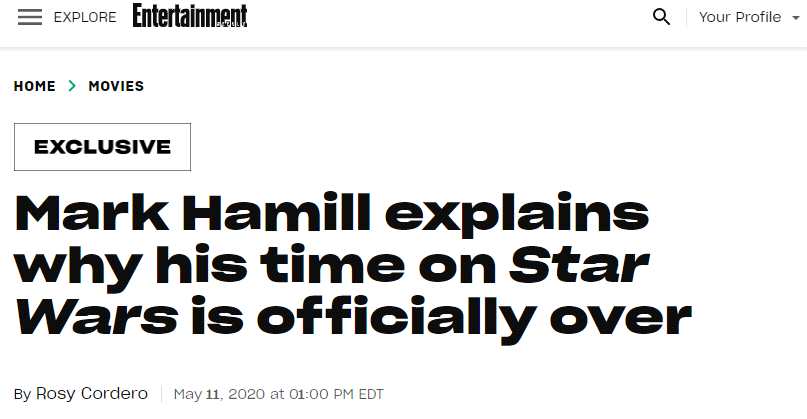 43年绝地大师 Mark Hamill证实自己将不再出演卢克·天行者