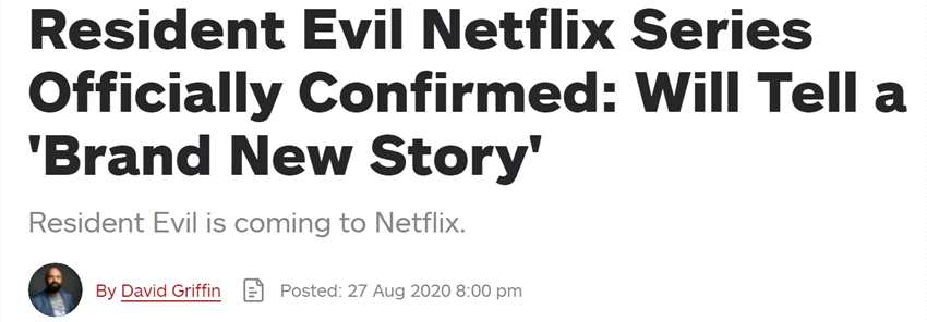 Netflix确认将打造《生化危机》真人版电视剧：背景为全新浣熊市 双时间线