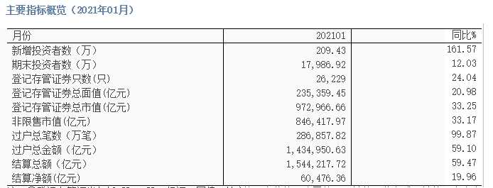 2021年1月整個市場新增投資者數(shù)