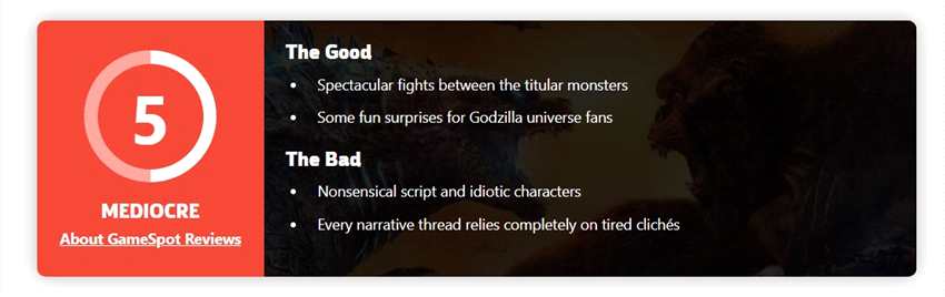 《哥斯拉大战金刚》IGN 7分/GS 5分：巨兽打架完美/乏善可陈