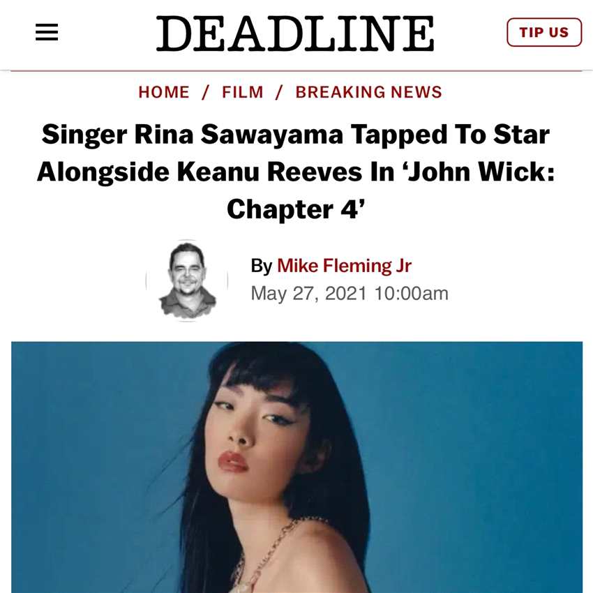 日英混血流行歌手Rina加盟《疾速追杀4》电影