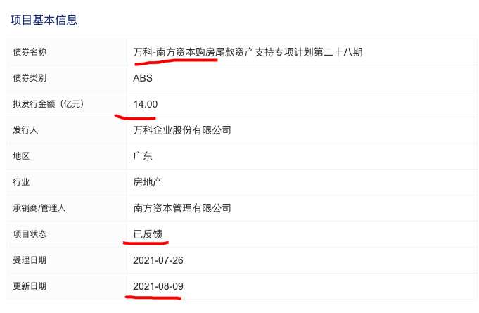 万科14亿购房尾款ABS获深交所反馈 
