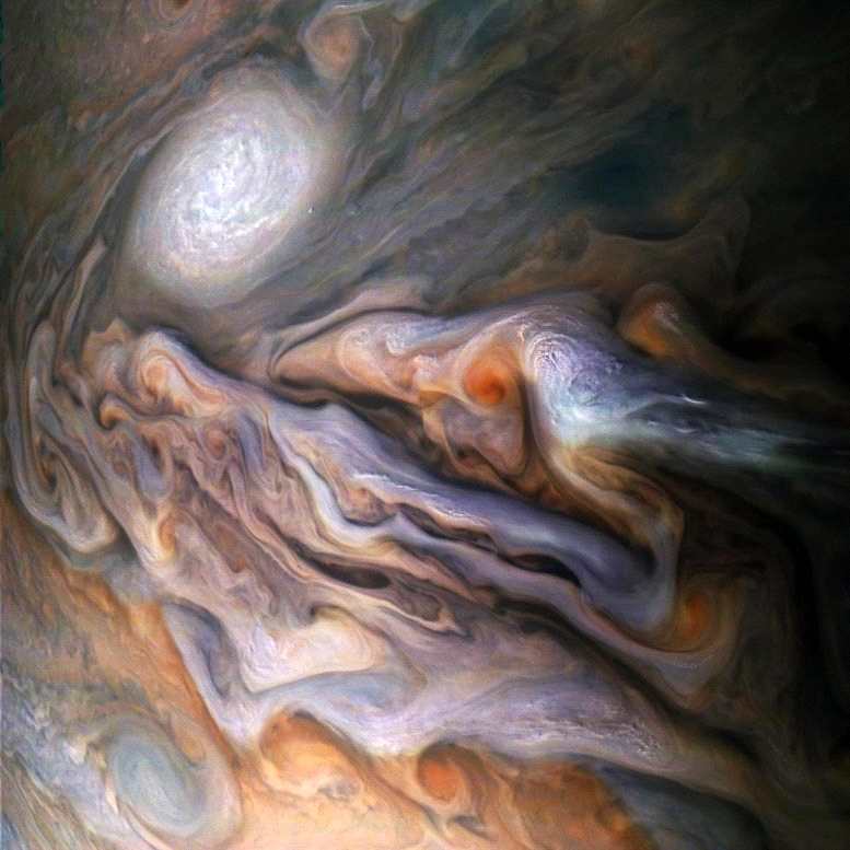 美国宇航局卫星拍摄的木星上的极地气旋图像使科学家们能够研究驱动它们的力量