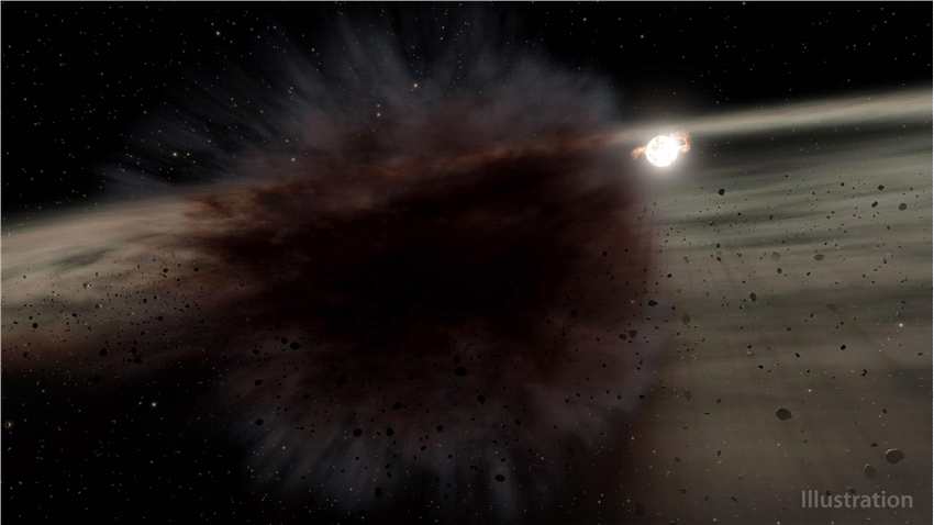 NASA史匹哲太空望远镜发现由两个小行星大小的天体碰撞产生的巨大尘埃云