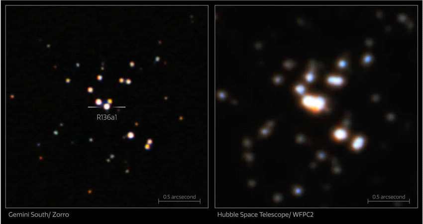宇宙中已知质量最大的恒星R136a1的最清晰图像