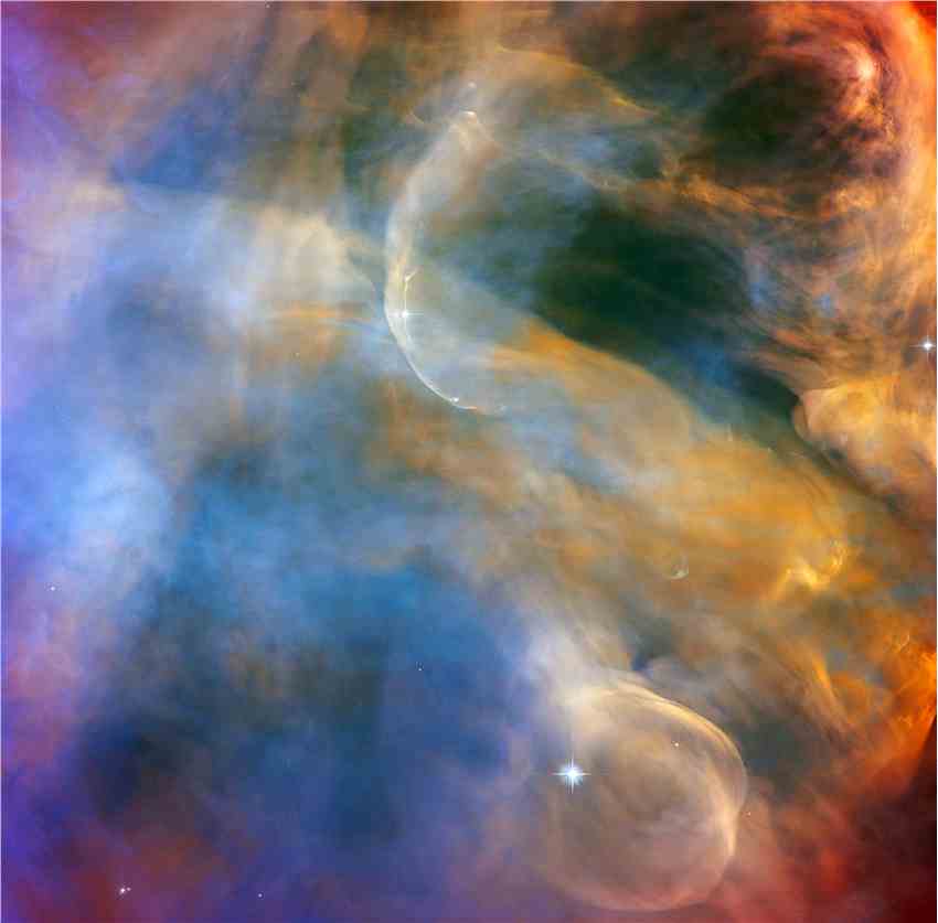 哈勃太空望远镜拍摄猎户座星云外围的赫比格-哈罗天体HH 505周围的彩色区域