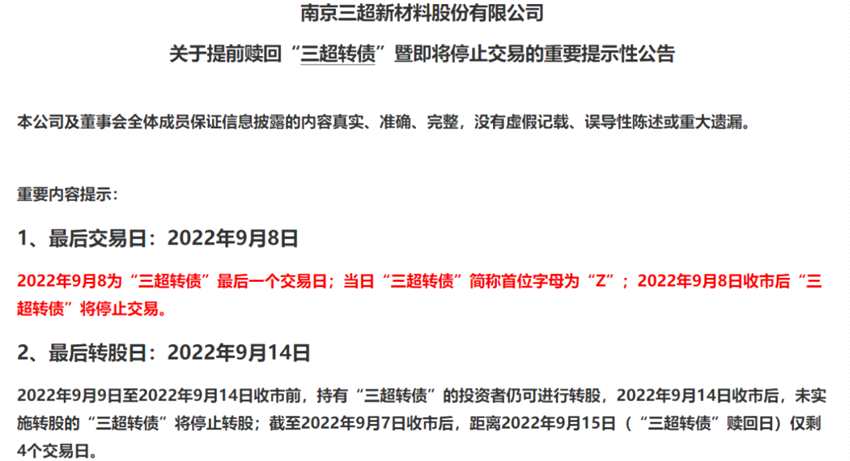 三超轉(zhuǎn)債將停止交易 不及時(shí)操作或虧損30%
