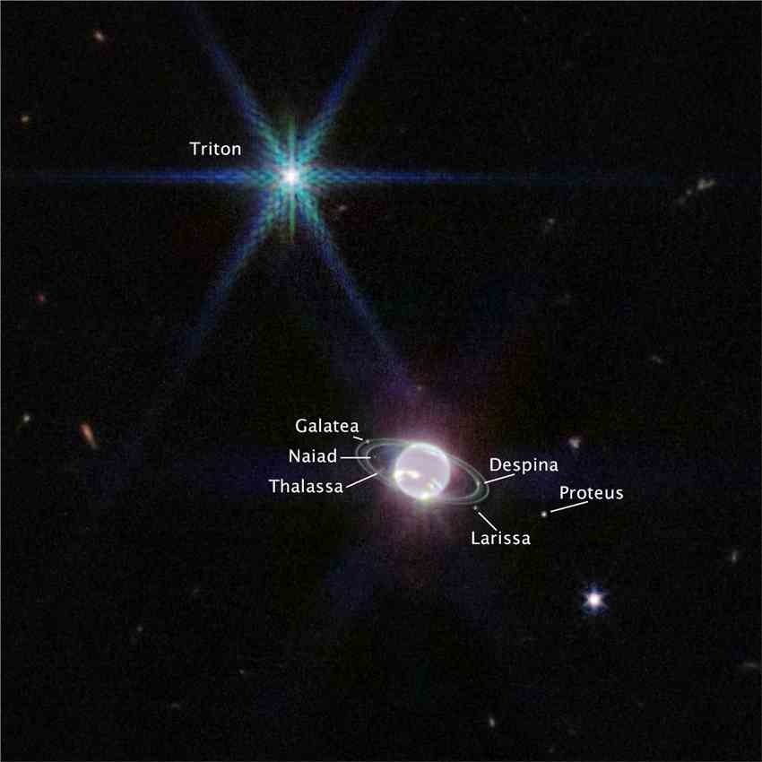 詹姆斯.韦伯太空望远镜拍摄到最清晰的海王星行星环图象