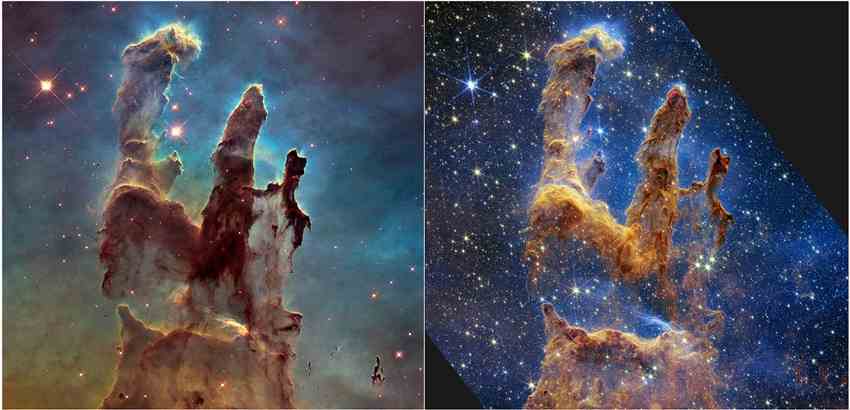 韦伯太空望远镜拍下着名的“创生之柱”照片 呈现出前所未见的细节