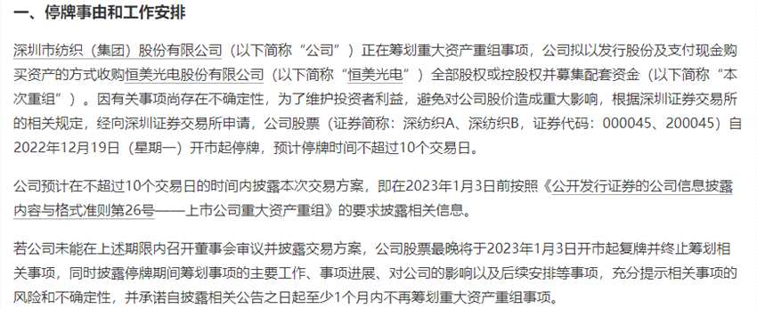 深紡織A籌劃重組事宜