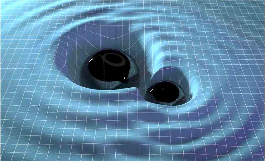 碰撞黑洞带着引力波波纹穿越时空