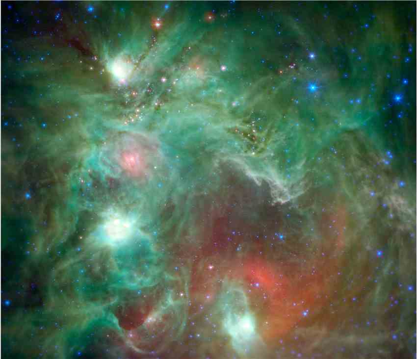 斯皮策太空望远镜拍摄的猎户座恒星形成区域NGC 2174的红外图像