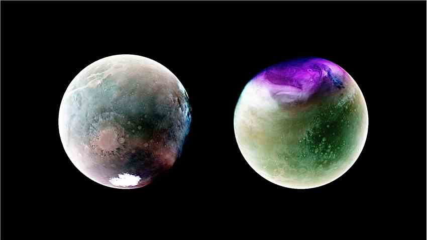 美国国家航空航天局的MAVEN宇宙飞船拍摄的火星紫外线照片令人震惊