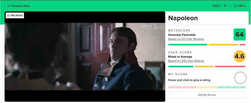 凤凰叔主演《拿破仑》全球票房突破2亿美元