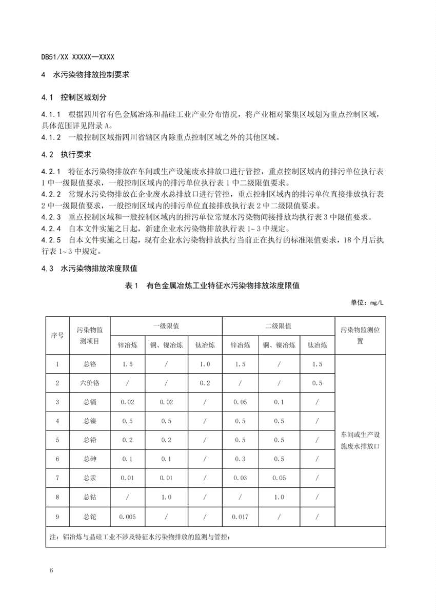 四川省有色金屬冶煉工業(yè)水污染物排放標(biāo)準(zhǔn)（征求意見稿）
