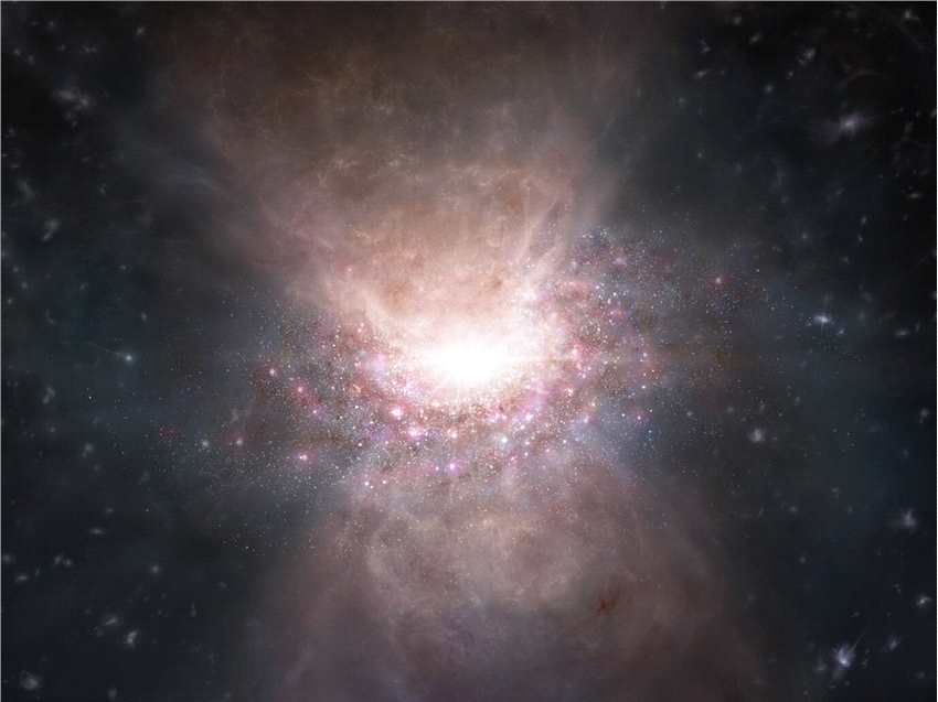 ALMA发现了宇宙不到10亿岁时一个类星体分子外流的影子