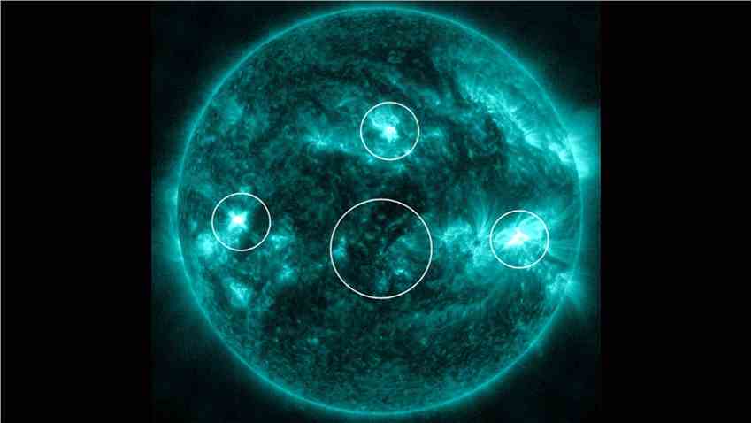 4个太阳耀斑同时从太阳爆发，地球可能会