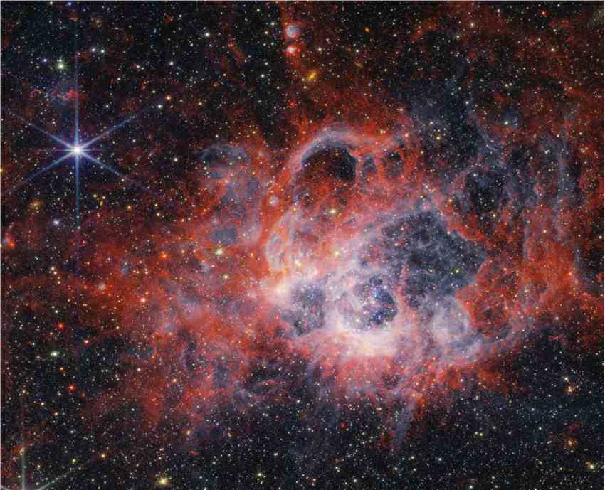 詹姆斯·韦伯太空望远镜近红外相机拍摄的恒星形成区域NGC604的图像