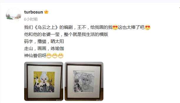 孙俪晒《乌云之上》编剧为自己画的画像
