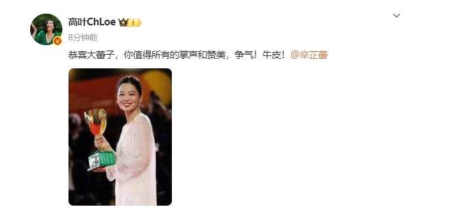 辛芷蕾获威尼斯电影节最佳女演员奖 李冰冰高叶发文祝贺