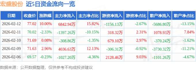 2月12日宏盛股份漲停：液冷服務(wù)器，儲(chǔ)能，風(fēng)電概念熱股