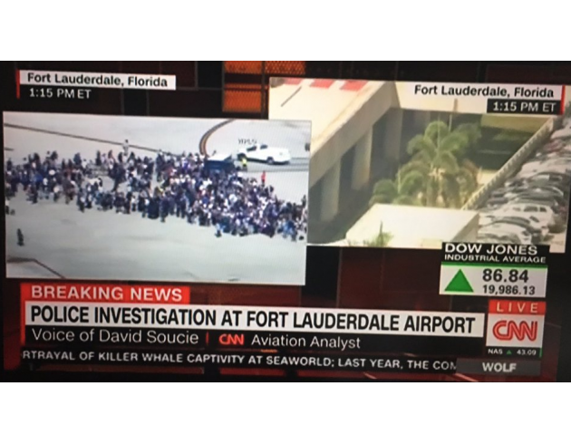 美東時(shí)間12點(diǎn)57分（北京時(shí)間凌晨1點(diǎn)57）前白宮新聞秘書Ari Fleischer在個(gè)人推特上稱，他正身處上述機(jī)場，聽到槍聲，所有人都在跑。