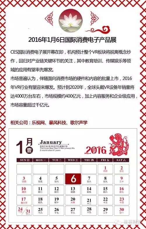 CES国际消费电子展开幕在即，机构预计整个VR板块将脱离概念炒作，回归对产业链关键环节的关注，其中教育培训、传媒娱乐等领域的应用有望率先爆发。 