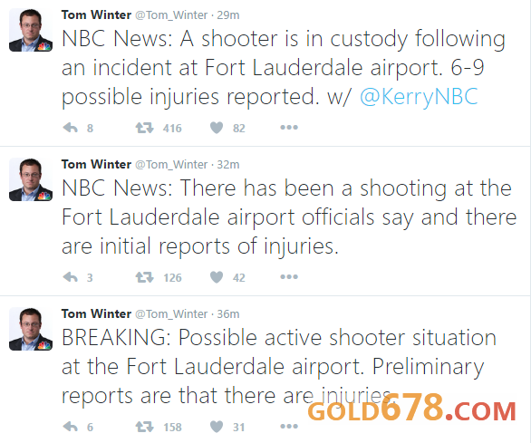美東時(shí)間12點(diǎn)57分（北京時(shí)間凌晨1點(diǎn)57）前白宮新聞秘書Ari Fleischer在個(gè)人推特上稱，他正身處上述機(jī)場，聽到槍聲，所有人都在跑。