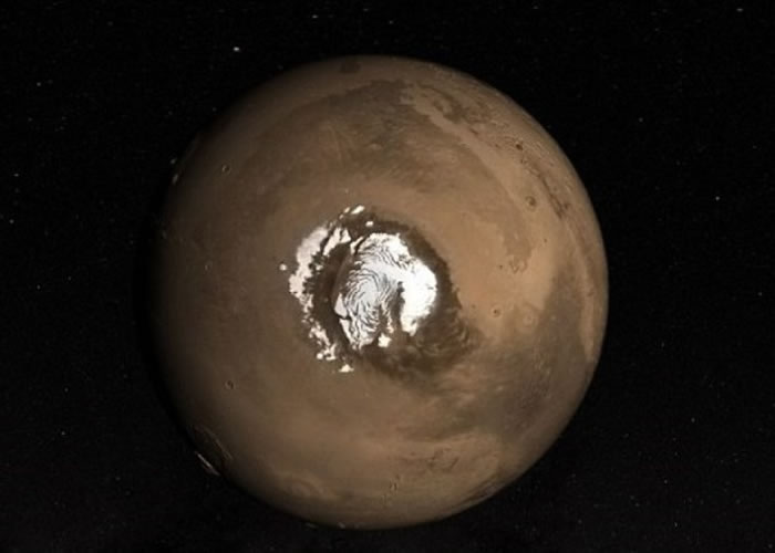 卫星影像显示火星两极积聚大量的冰。