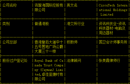 點(diǎn)擊看大圖 訊智海國際控股基本資料