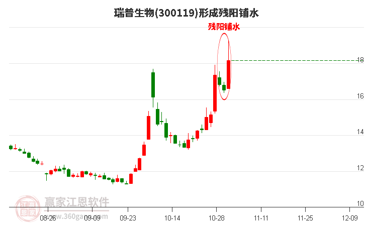 瑞普生物(300119)形成残阳铺水形态