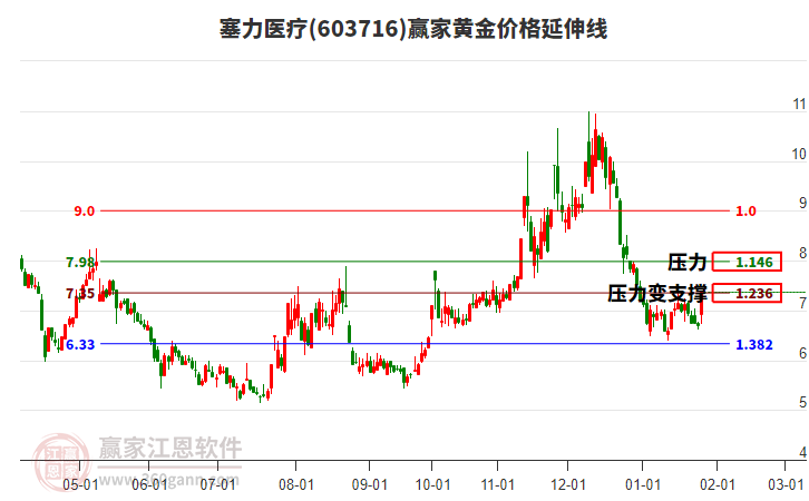603716塞力醫(yī)療黃金價格延伸線工具