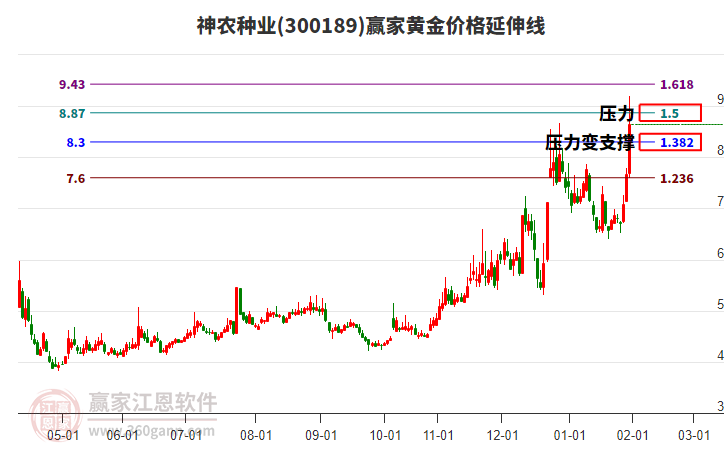 300189神農(nóng)種業(yè)黃金價(jià)格延伸線工具