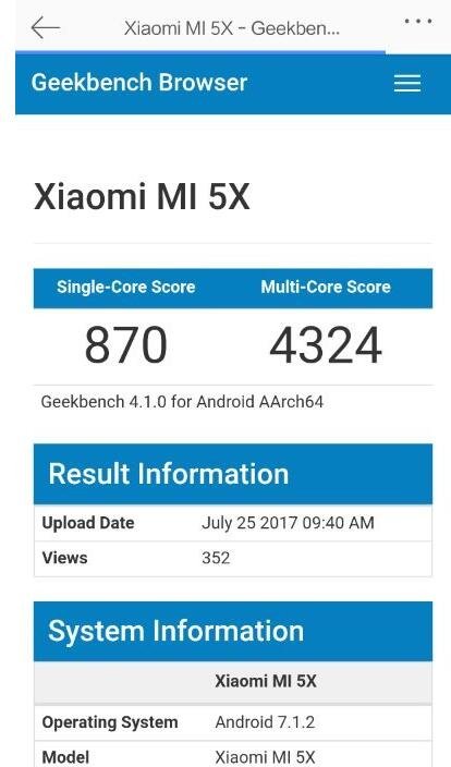 小米5X現(xiàn)身GeekBench 單雙核跑分曝光 